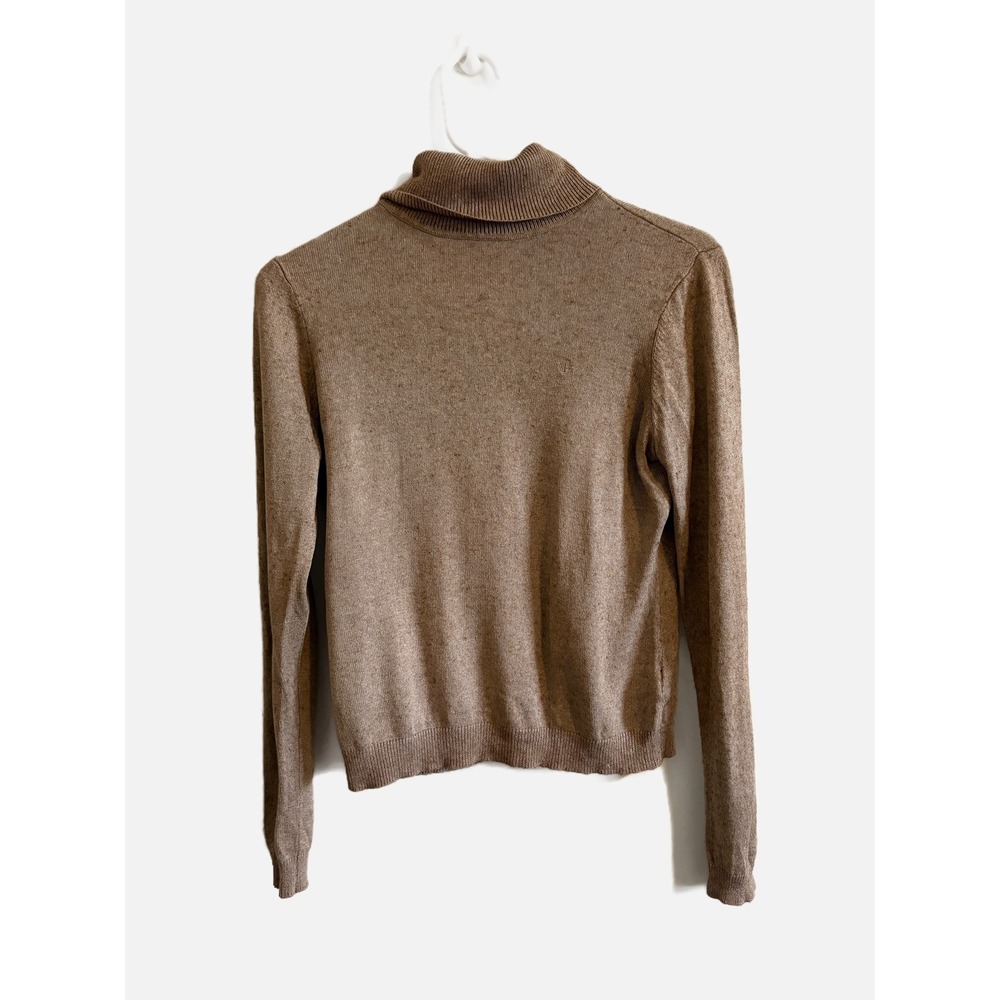 Lauren Ralph Lauren Light Brown Silk and Cashmere Blend Turtleneck Sweater